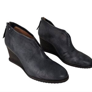 Trask Tenley Leather Wedge Ankle Bootie Gray Pewter Size 11M